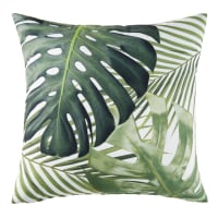 MADIDI - Cuscino bianco con stampa a foglie verdi 45x45 cm
