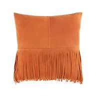 Cuscino con frange in pelle arancione, 40x40 cm Cuscino con frange in pelle arancione, 40x40 cm