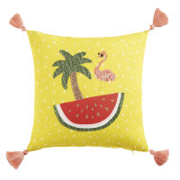 Cuscino con pompon giallo, 40x40 cm Cuscino con pompon giallo, 40x40 cm