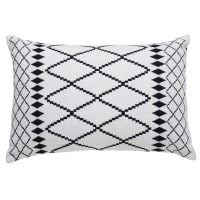 CORA - Cuscino in cotone intessuto jacquard bianco con motivi neri 40x60 cm