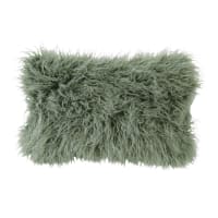 AYALAN - Cuscino in pelliccia ecologica di Mongolia verde kaki 30 cm x 50 cm
