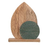 LISTO - Déco feuille en bois de manguier et rond strié vert H31