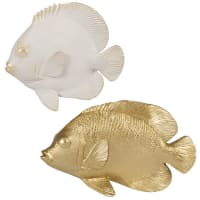 CANABACOA - Déco murales poissons en résine blanche et dorée (x2) 24x15