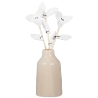 VENDOME - Déco vase en porcelaine beige et fleurs blanches H19