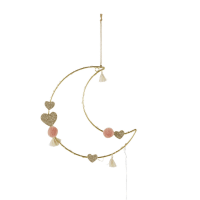 NEELA - Décoration lumineuse lune en métal doré et rose avec pompons et cœurs pailletés