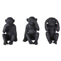 Deko-Element Affen aus schwarzem Kunstharz, Set aus 3