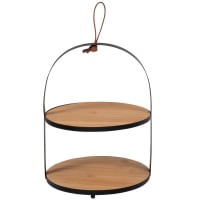 Display met 2 dienbladen van bamboe en zwart staal