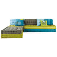 Divanetto ad angolo modulabile blu e verde in cotone 6 posti Divanetto ad angolo modulabile blu e verde in cotone 6 posti