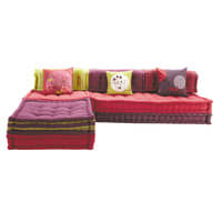 Divanetto ad angolo modulabile rosa in cotone 6 posti Divanetto ad angolo modulabile rosa in cotone 6 posti