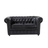 CHESTERFIELD - Divano imbottito nero in similpelle 2 posti