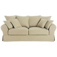 Divano in cotone beige-grigio chiaro 3 posti Divano in cotone beige-grigio chiaro 3 posti