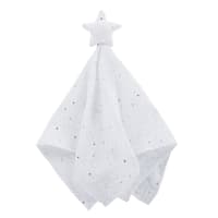 CELESTE - Doudou lange bébé étoile en coton bio blanc motifs argentés