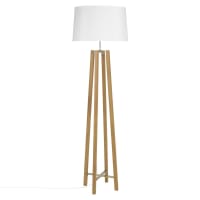 SHEFFIELD - Dreifuß-Stehlampe aus Eichenholz mit weißem Lampenschirm, H160