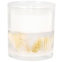 Duftkerze im Glas, beige und weiß