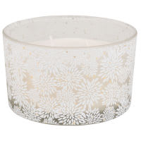 Duftkerze mit 3 Dochten im grauen Glas mit Blumenmuster Duftkerze mit 3 Dochten im grauen Glas mit Blumenmuster