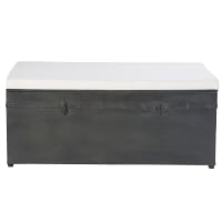 BRITTANY - Ecru Cotton and Black Metal 3-Seater Chest with Storage