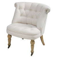 Ecru cotton and oak 2-wheeled armchair Ecru cotton and oak 2-wheeled armchair