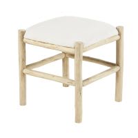 Ecru Cotton Stool with Eucalyptus Legs Ecru Cotton Stool with Eucalyptus Legs