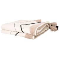 ENIOLA - Ecru en beige katoenen plaid met motieven 160 x 210 cm
