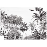 PARADISE - Set van 2 - Ecru katoenen placemats met zwarte bladerenprint (x2) 33 x 48 cm