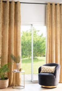 Einzelner Vorhang mit Ösen aus ockerfarbenem Samt, 140x300cm