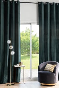 VENEZIA - Einzelner Vorhang mit Ösen aus Samt, kiefergrün, 140x300cm