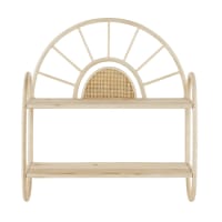 MILA - Estantería de ratán y madera de abeto beige