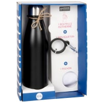 Estuche con botella isotérmica azul marino y portabotellas