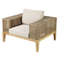 Fauteuil de jardin en résine tressée et toile taupe clair Fauteuil de jardin en résine tressée et toile taupe clair