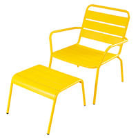 Fauteuil de jardin et repose-pieds en métal jaune Fauteuil de jardin et repose-pieds en métal jaune