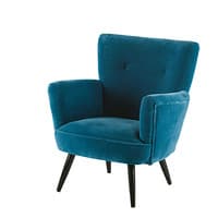Fauteuil en velours bleu et manguier Fauteuil en velours bleu et manguier