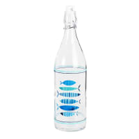 Set aus 2 - Flasche aus Glas mit blauen Fischmotiven, 1L