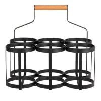 Flaschenhalter, Set aus 6, aus schwarzem Metall und Buche