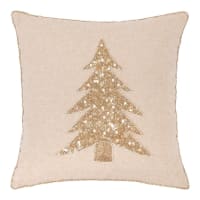 Fodera di cuscino in cotone beige ricami dorati, 40x40 cm