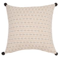 Fodera di cuscino in cotone beige stampato con pompon, 40x40 cm Fodera di cuscino in cotone beige stampato con pompon, 40x40 cm