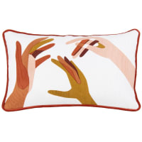 Fodera per cuscino in cotone bianco con stampa mani rosa e giallo senape 30x50 cm