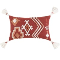 AZRA - Fodera per cuscino ricamata e taftata con motivi grafici mattone, rosa antico ed écru 30x50 cm