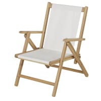 DANIELO - Folding armchair in solid acacia and ecru canvas