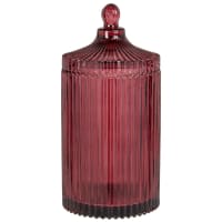 Fuchsia pink ribbed glass container