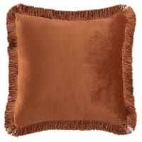HARRIET - Funda de cojín con flecos de terciopelo color ladrillo 40x40 cm