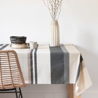 SMORS - Gecoat ecru, beige en zwart gestreept katoenen tafellaken 140 x 250 cm