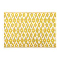 DHATU - Geel omkeerbaar tapijt van polypropyleen, wit motief 150 x 200 cm, OEKO-TEX®