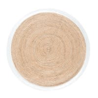 Gehaakt rond jute kleed met witte rand D180 Gehaakt rond jute kleed met witte rand D180