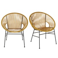 COPACABANA BUSINESS - Gele fauteuil van hars voor professioneel gebruik met zwarte metalen poten (x2)