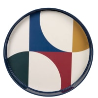 Geometric shape-print lacquered round tray