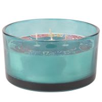 Geurkaars met drie lonten in smaragdgroen glas Geurkaars met drie lonten in smaragdgroen glas