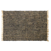 Gewebter Teppich aus schwarzem Kuhleder und Jute 140x200 Gewebter Teppich aus schwarzem Kuhleder und Jute 140x200