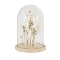 CENDRAS - Glas-Glocke mit beigefarbenen Trockenblumen