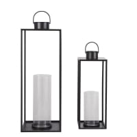 GRAFTON - Glass and black metal outdoor lanterns (x2) H70cm