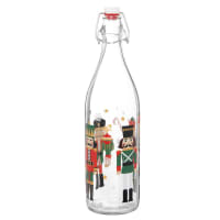 Set of 2 - Glass bottle with black, green and red nutcracker print 1L